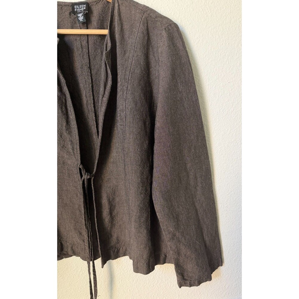 Eileen Fisher Jacket Womens Petite Large Brown Linen Blend Kimono Tie Front - Picture 6 of 10